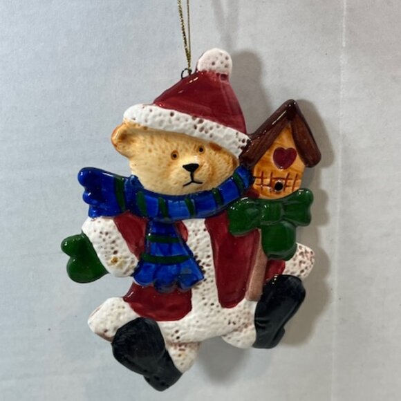 Ceramic Christmas Santa Bear Tree Hanging Holiday Ornament 4"x5" - Picture 4 of 12